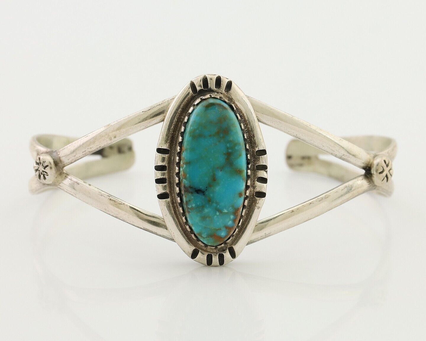 Navajo Bracelet 925 Silver Kingman Turquoise Native American Artist C.80's