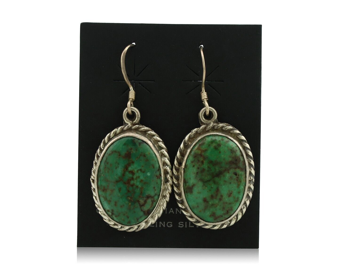 Navajo Earrings 925 Silver Natural Green Turquoise Native Artist C.80's