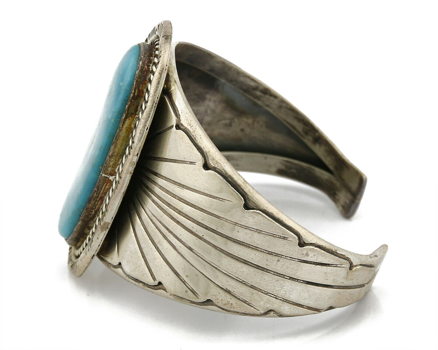 Navajo Stone Cutter Dick Zachary .925 Silver Nat Turquoise Cuff