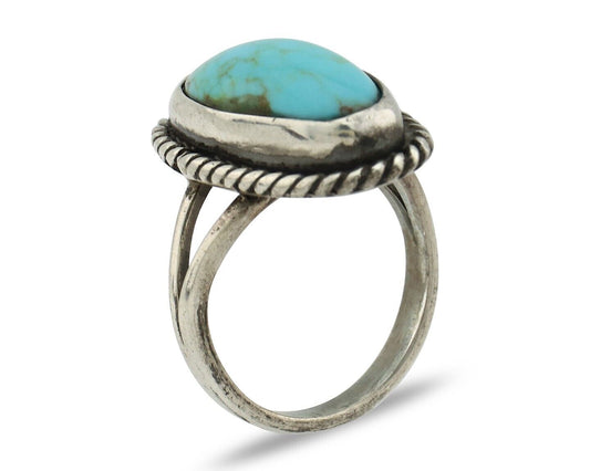 Navajo Ring 925 Silver Kingman Turquoise Native American Artist C.80's