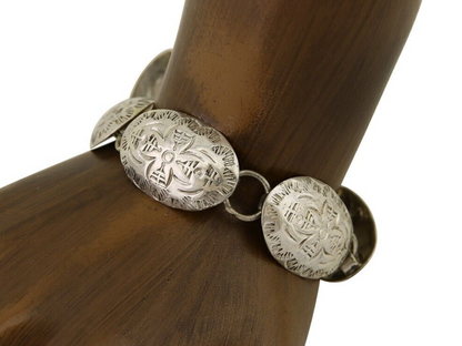 Navajo Hamdmade Concho Bracelet 925 Silver Native Artist Signed C Montoya C.80's