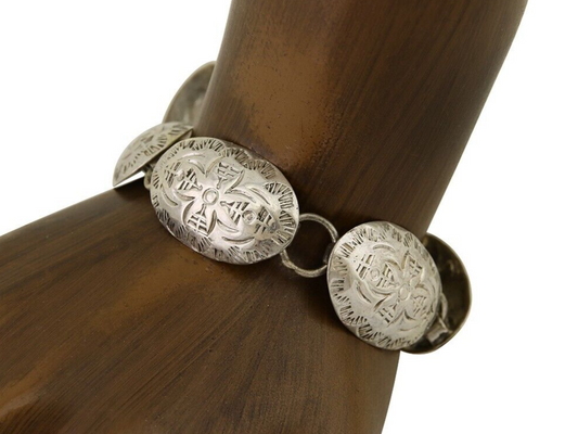 Navajo Hamdmade Concho Bracelet 925 Silver Native Artist Signed C Montoya C.80's