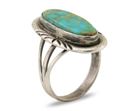 Navajo Ring 925 Silver Nevada Blue Turquoise Signed MC C.80's