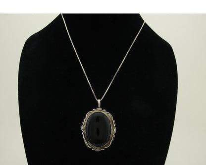 Navajo Pendant 925 Silver Natural Onyx Artist Signed TALHAT C.80's