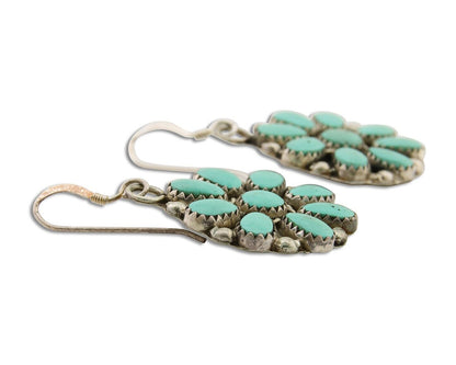 Zuni Concho Earrings 925 Silver Inlaid Natural Turquoise Artist Signed DR C.80's