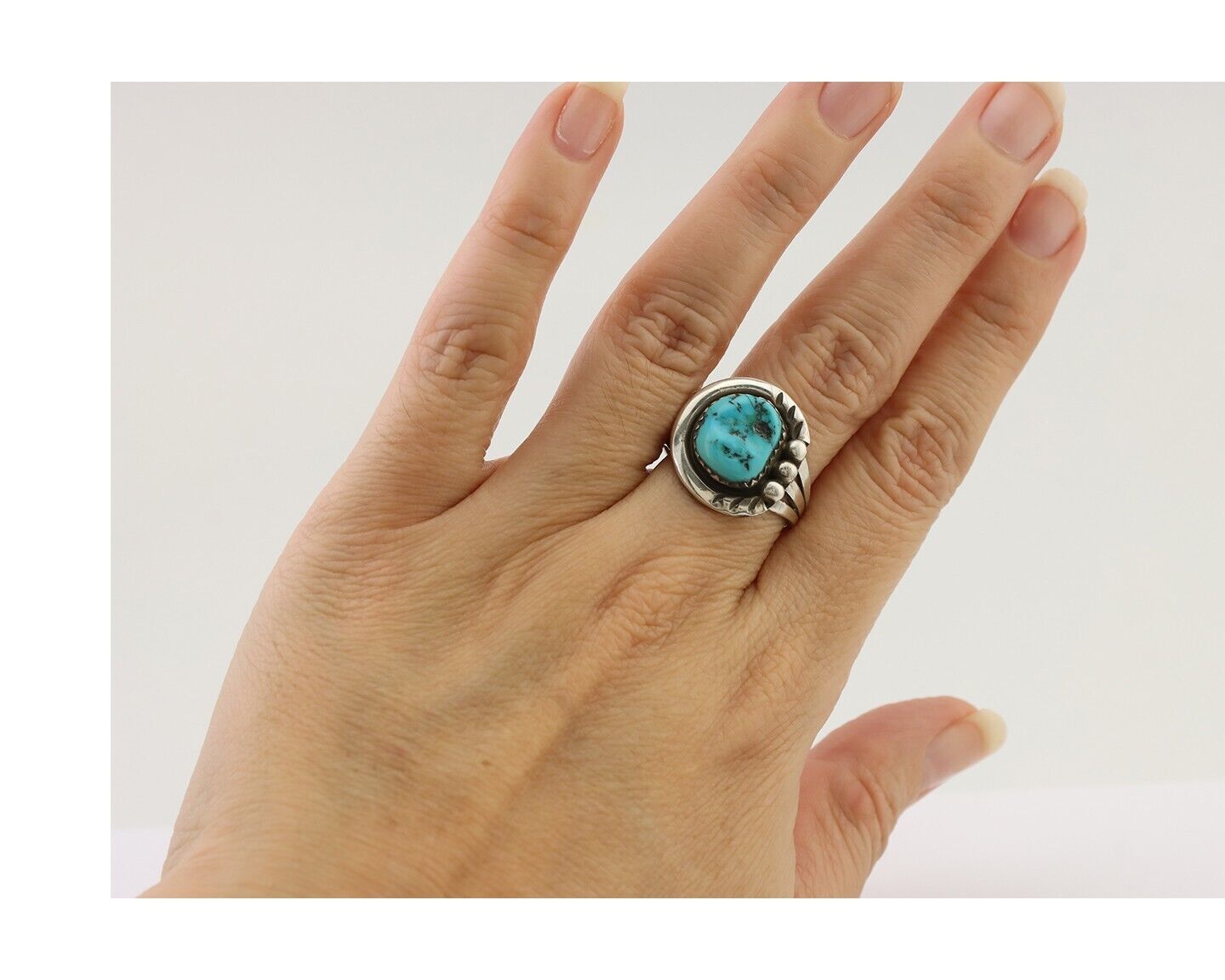 Navajo Ring 925 Silver Sleeping Beauty Turquoise Signed IROYBAI C.80's