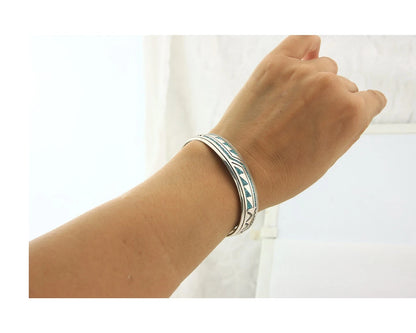 Navajo Cuff Bracelet Sterling Silver Authentic Turquoise Signed Stanley Bain