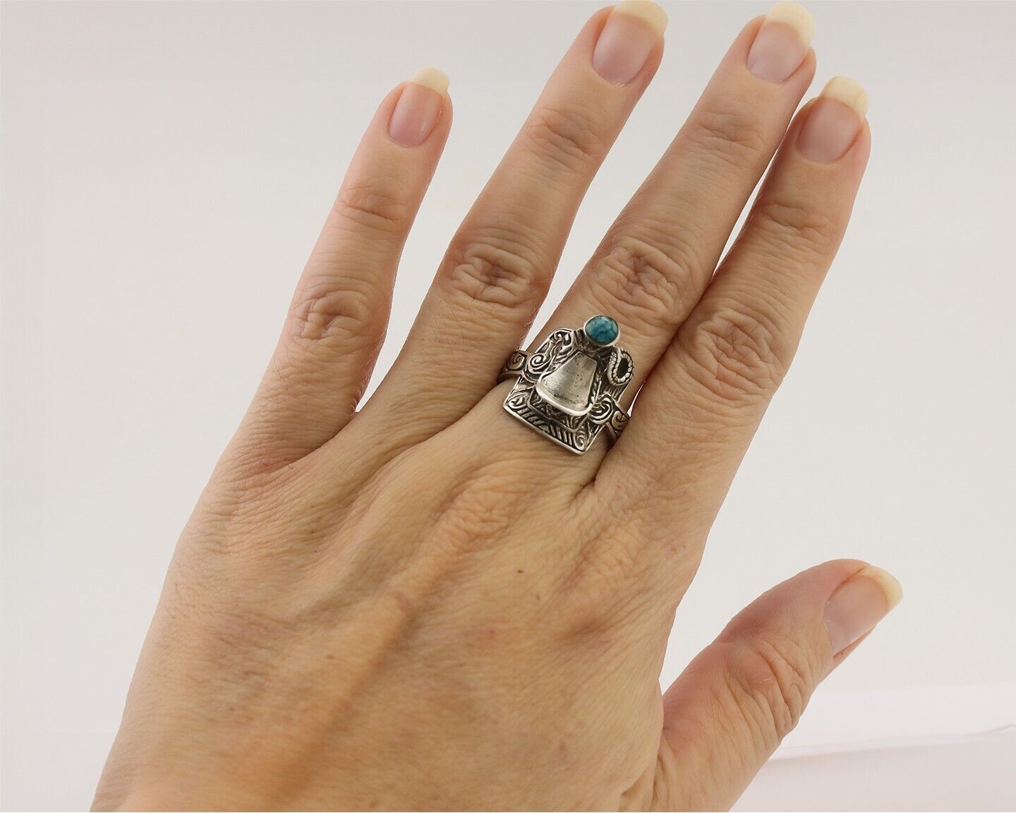 Navajo Ring 925 Silver Natural Turquoise Native American Artist C.80's
