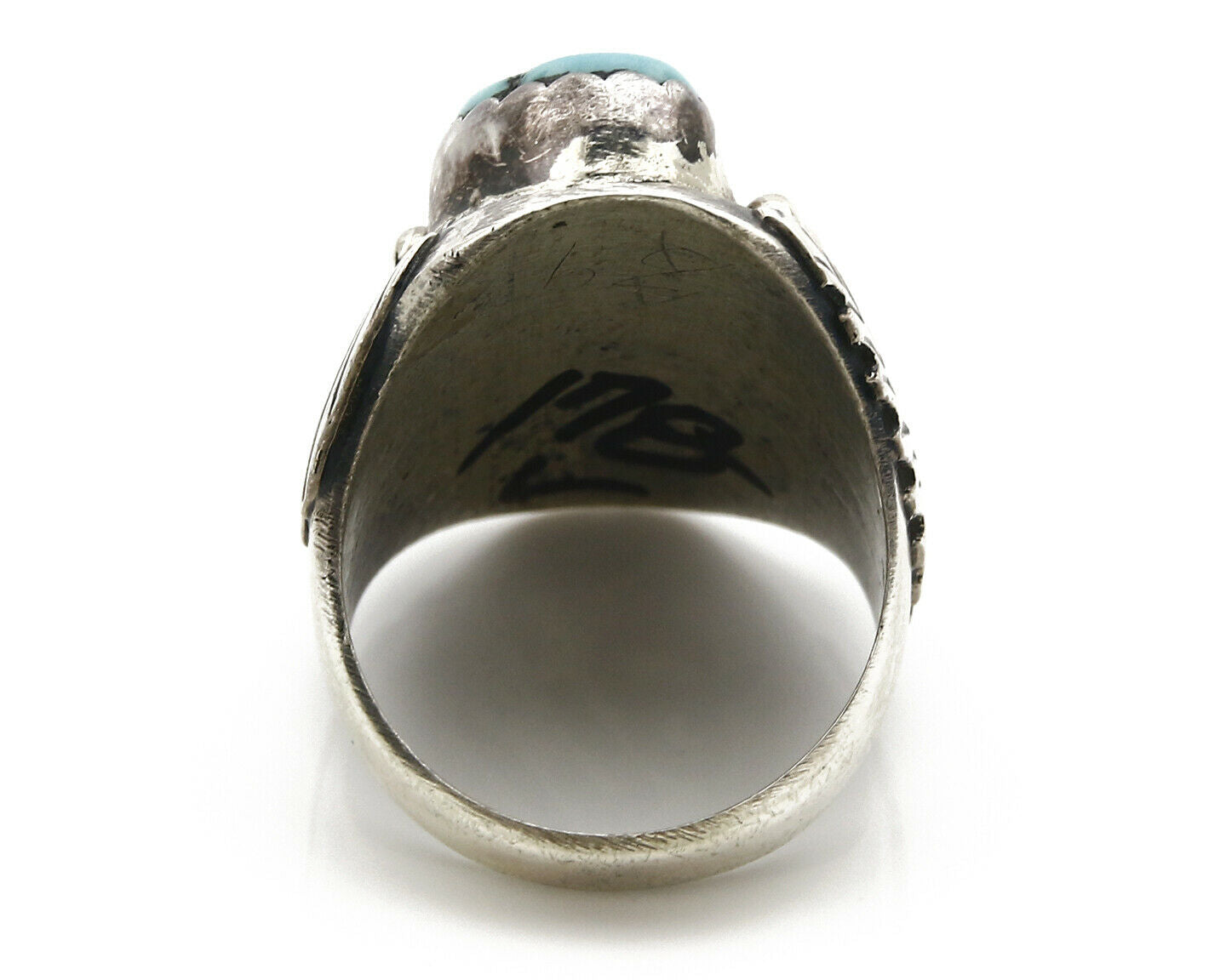 Navajo Ring .925 Silver Handmade Sleeping Beauty Turquoise Native American C.80s