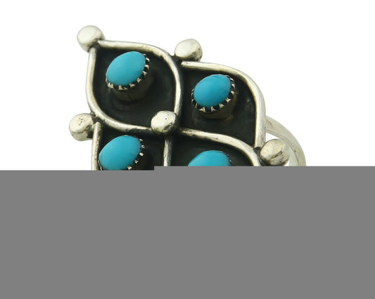 Vintage Zuni Ring 925 Sterling Authentic Natural Turquoise Native Artist Sz 8.25