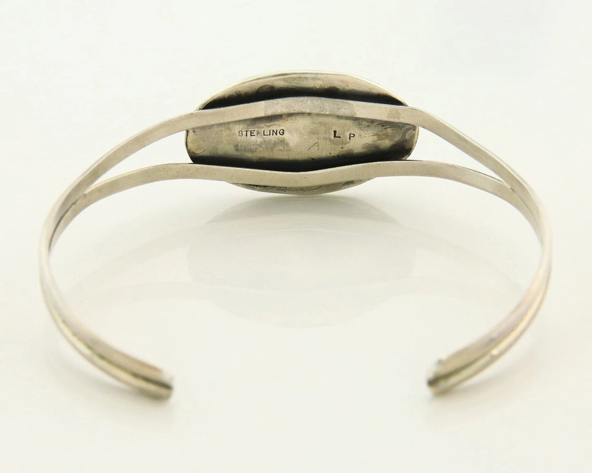 Navajo Cuff Bracelet 925 Sterling Silver Vintage Turquoise Signed LP HandStamped