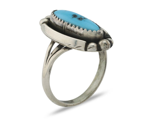 Navajo Ring .925 Silver Sleeping Beauty Turquoise Signed SkyStone Creations C80s