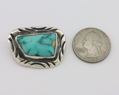 Navajo Pin 925 Silver Natural Royston Turquoise Signed C Raincloud C.80's