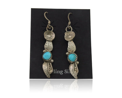 Navajo Dangle Earrings 925 Silver Natural Turquoise Native Artist C.80's
