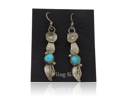 Navajo Dangle Earrings 925 Silver Natural Turquoise Native Artist C.80's