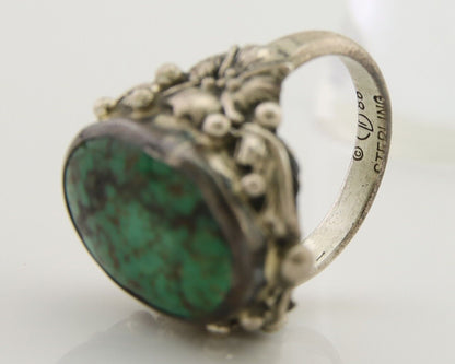Navajo Ring 925 Silver Green Turquoise Signed CD C.1986's