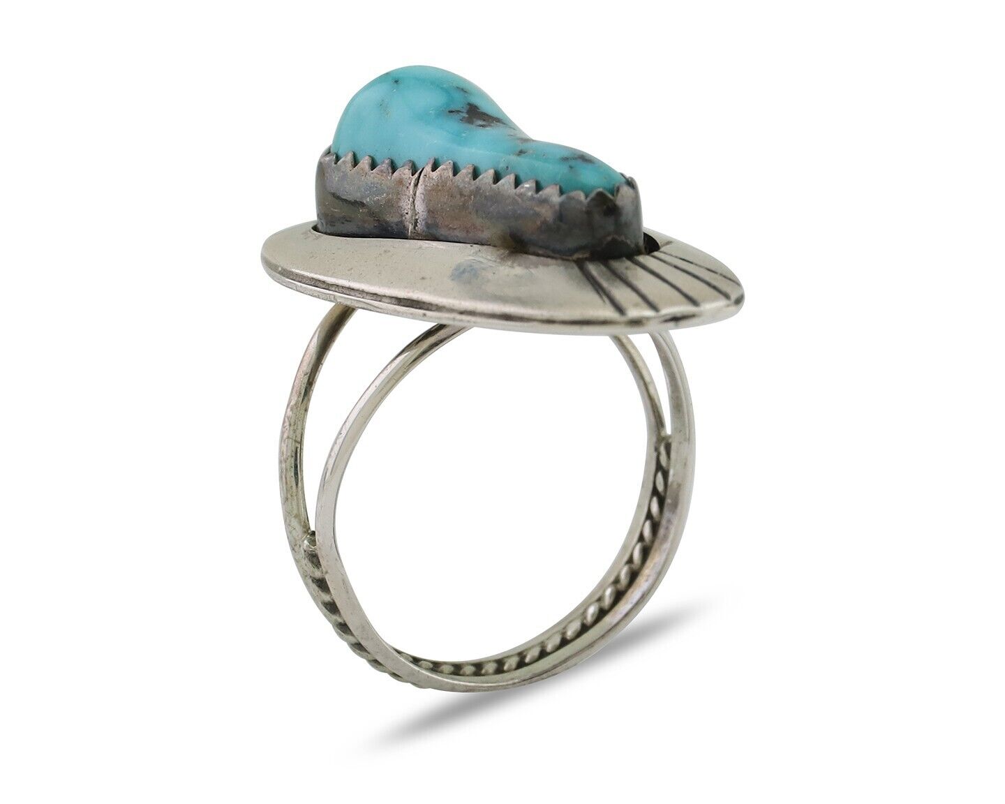 Navajo Ring 925 Silver Blue Gem Turquoise Native Artist Size 5.25 C.80's