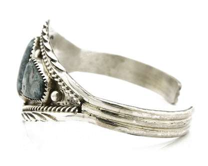 Navajo Bracelet .925 Silver Spiderweb Turquoise Bangle Signed DE Circa 1980's
