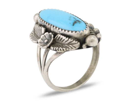 Navajo Ring 925 Silver Sleeping Beauty Turquoise Artist Signed SC C.80's