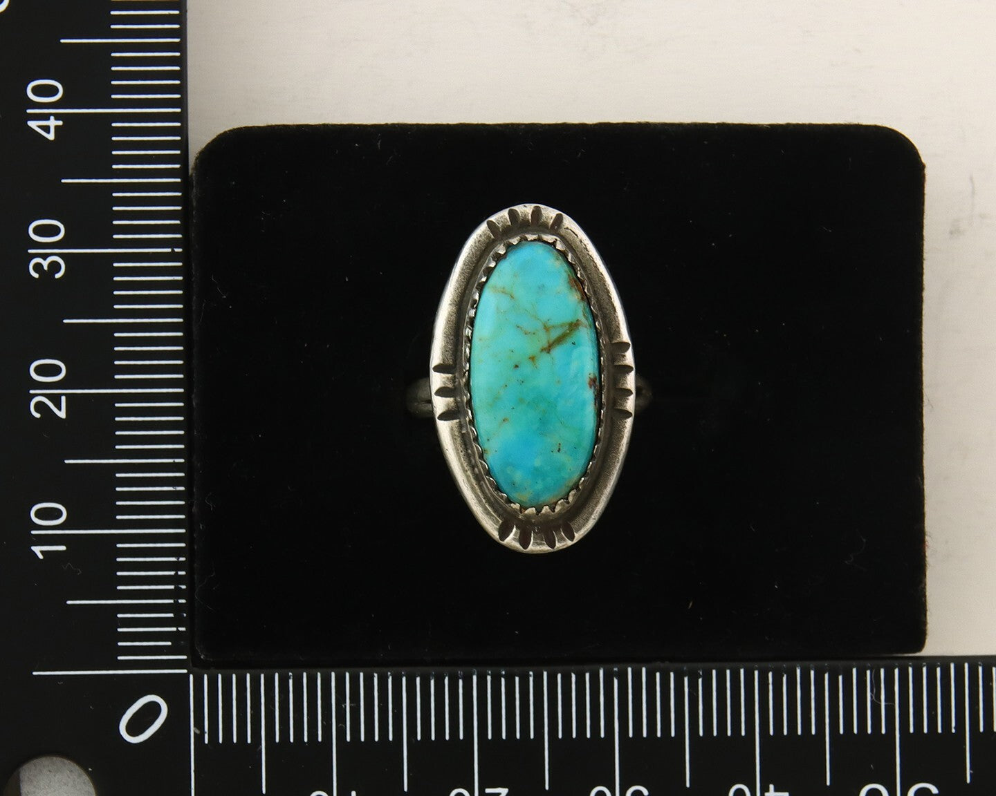 Navajo Ring 925 Sterling Turquoise Handmade Native Artist C.80's Size 4.75