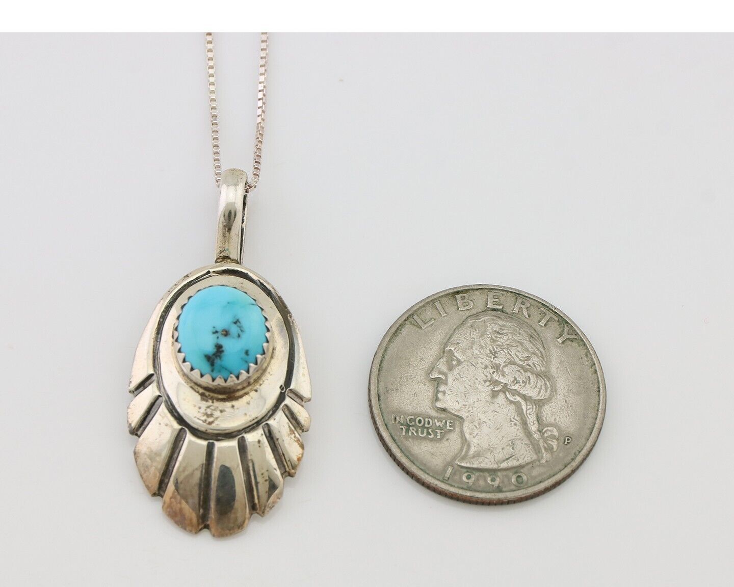 Navajo Necklace Pendant 925 Silver Turquoise Native American Artist C.80's