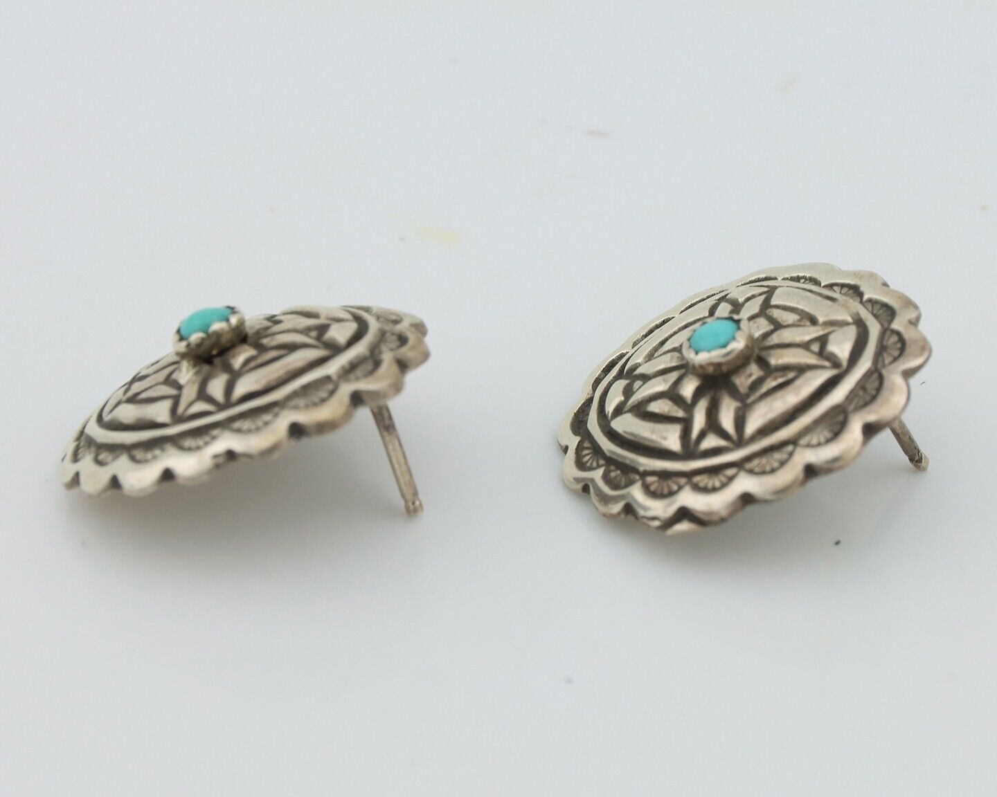 Navajo Earrings 925 Silver Natural Blue Turquoise Native American Artist C.80s