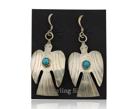 Navajo Thunderbird Earrings 925 Silver Natural Turquoise Native Artist C.80's