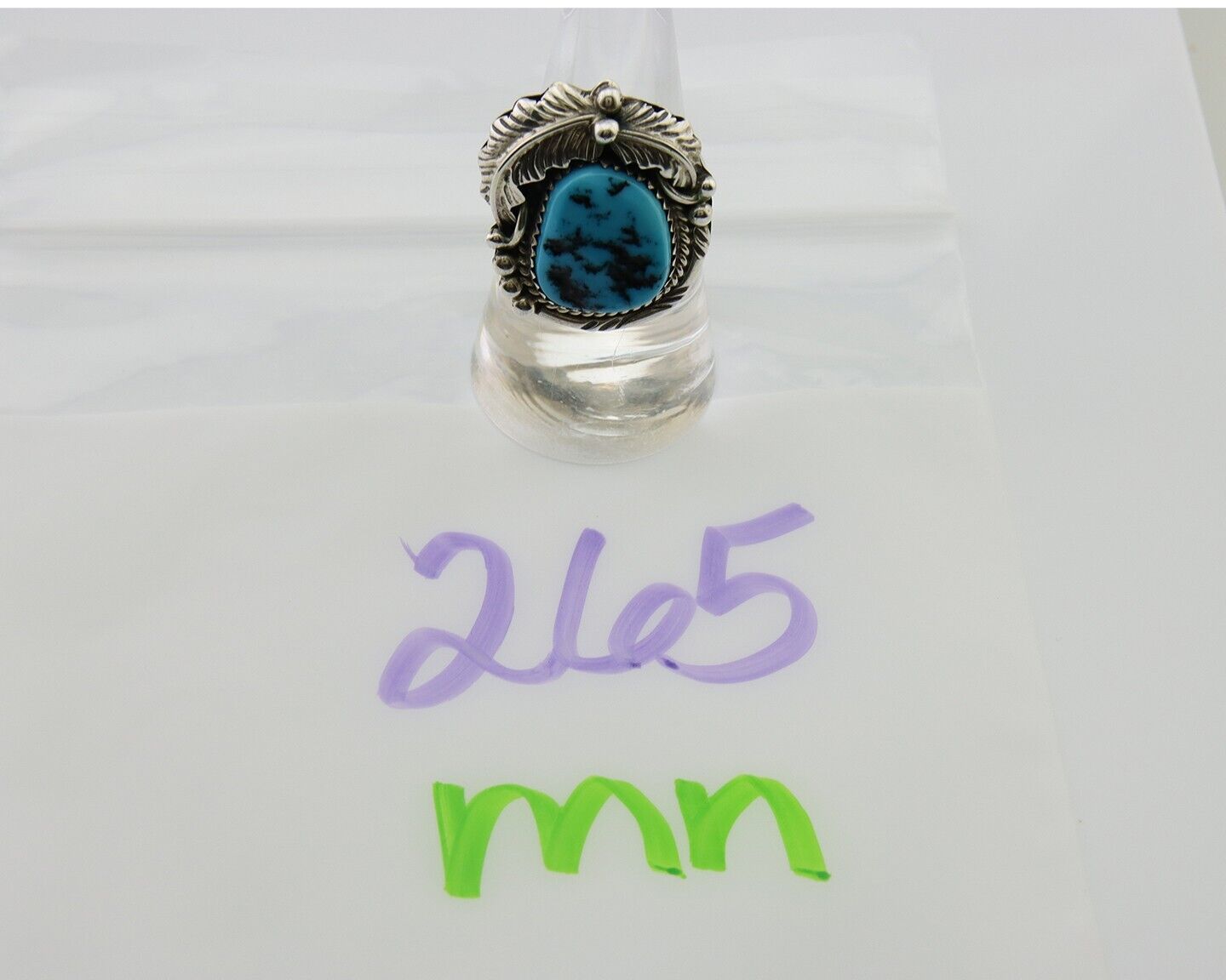 Navajo Ring .925 Silver Natural Slab Turquoise Artist Signed M. S. C.80's