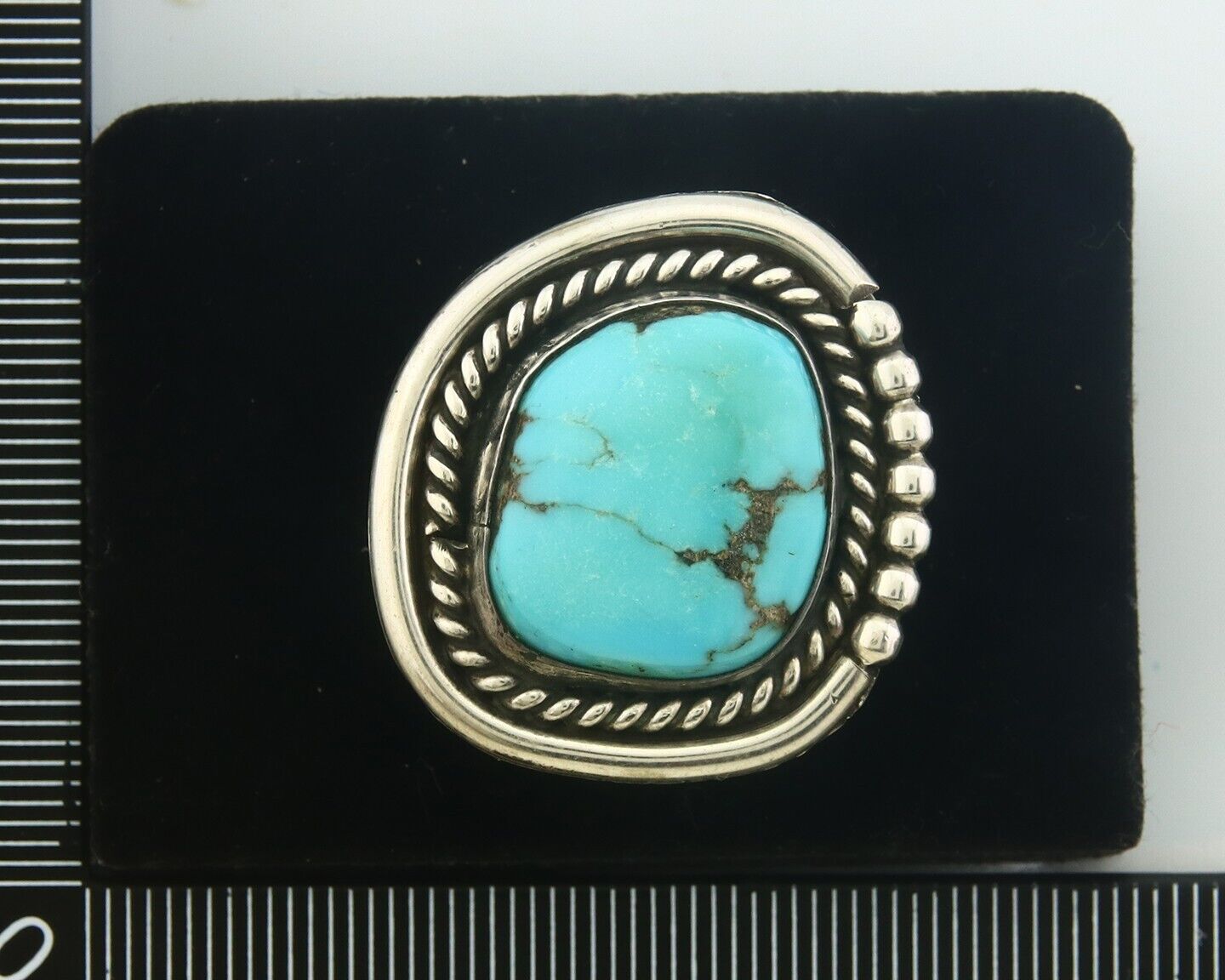 Navajo Ring 925 Sterling Turquoise Handmade Native Artist C.80's Size 6.5