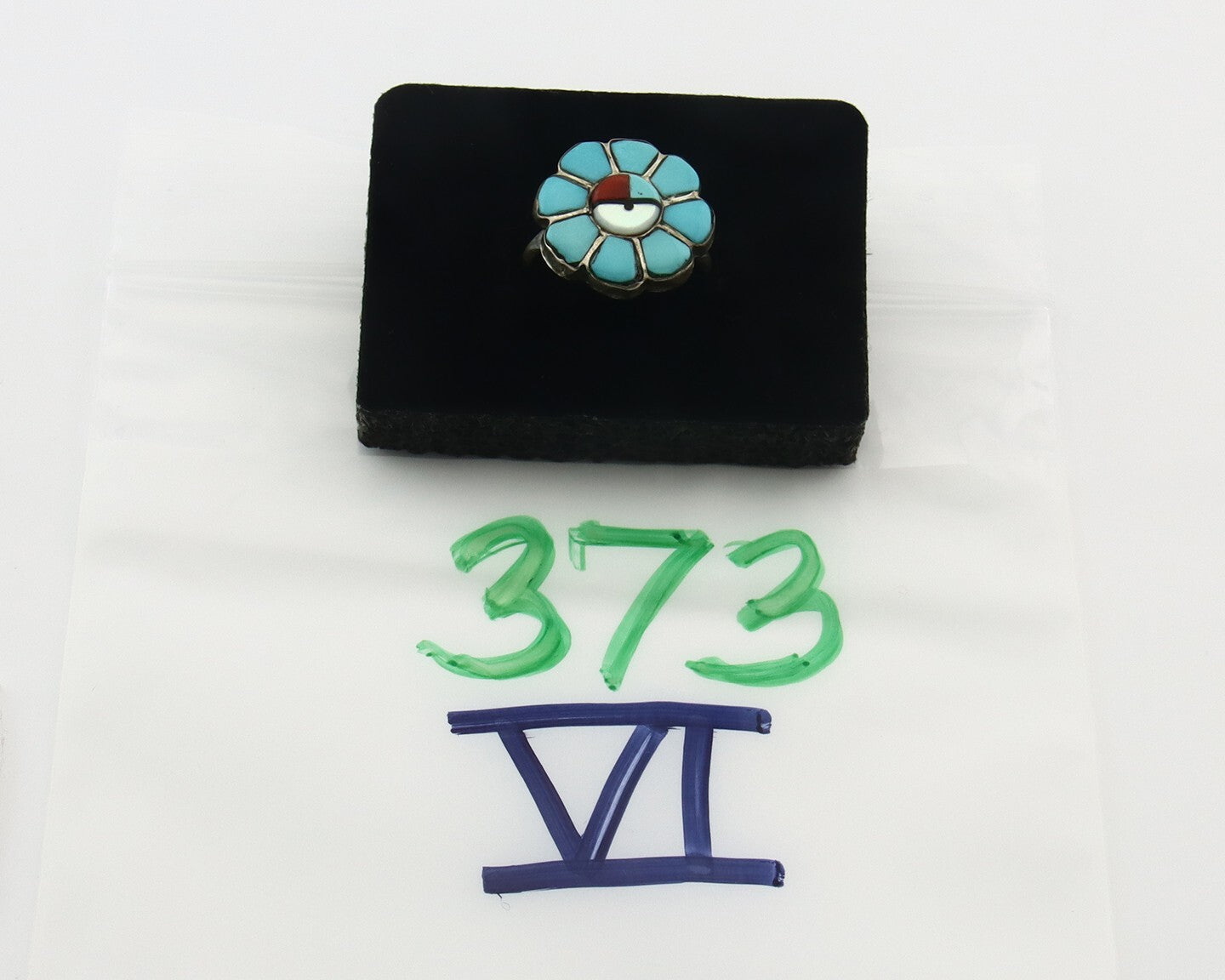Vintage Zuni Ring 925 Sterling Silver Natural Gemstone Signed RV Size 7.5