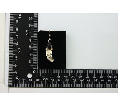 Navajo Earrings 925 Silver Handmade Natural Onyx Signed DB C.80's