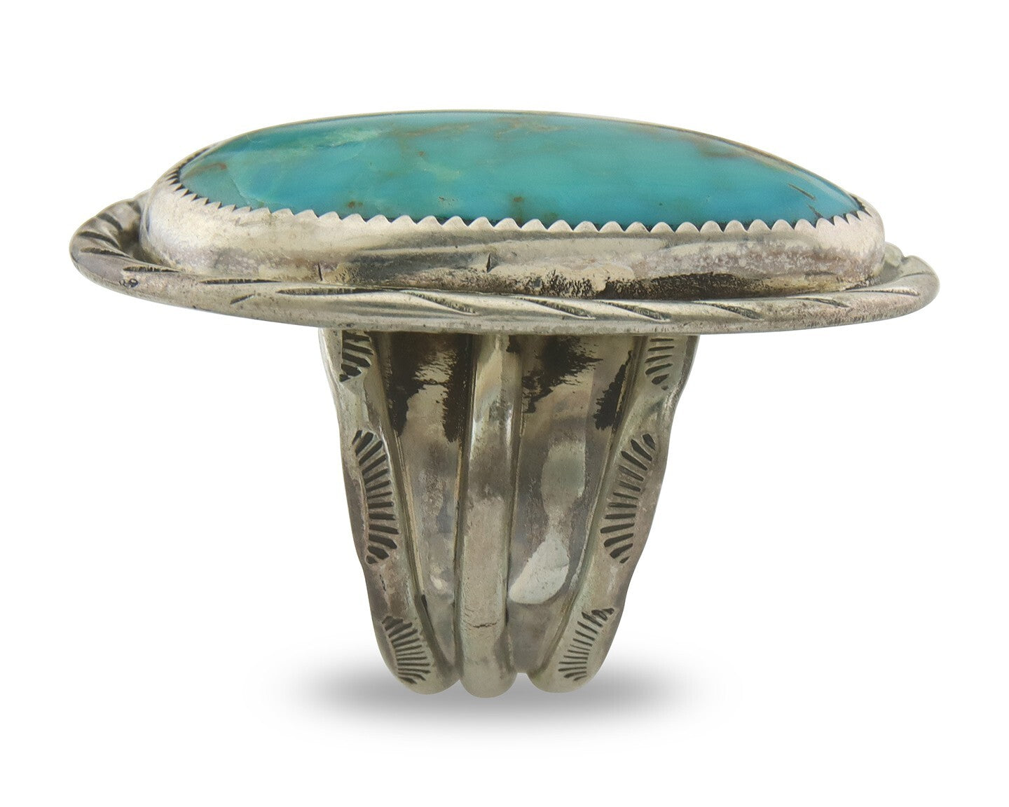 Vintage Navajo Ring 925 Sterling Turquoise Signed Richard Hoskie Size 10.75