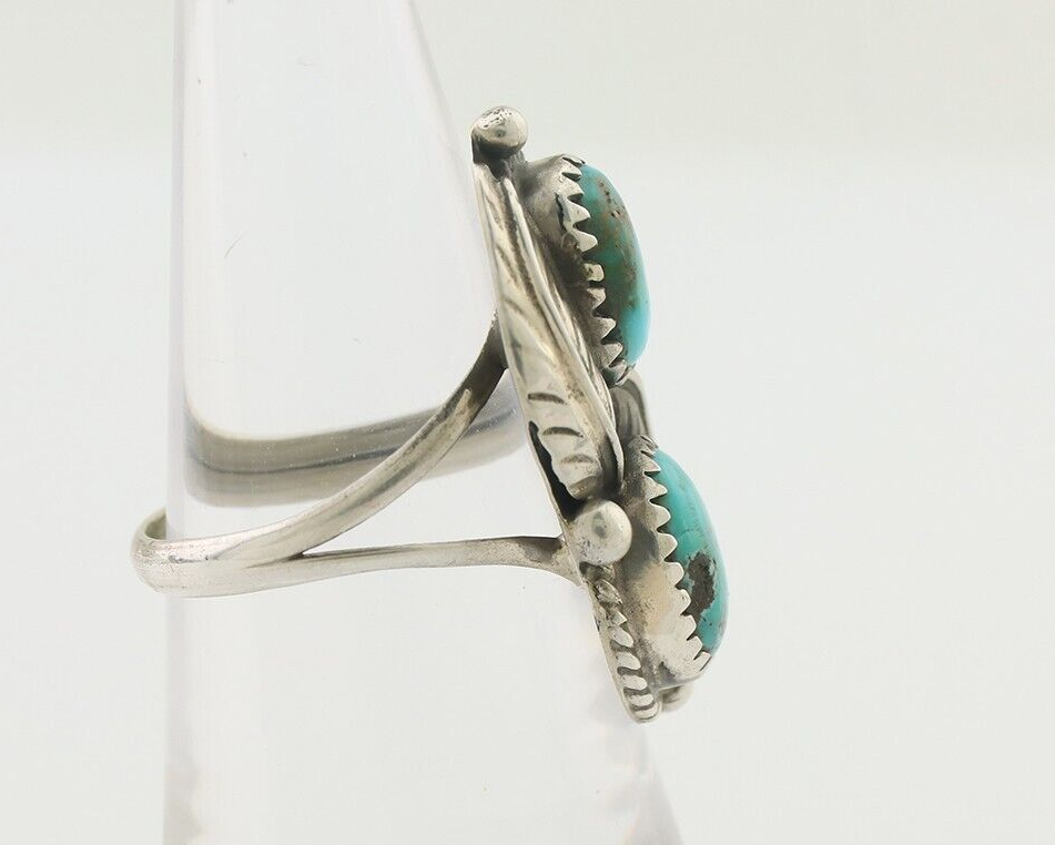 Navajo Ring 925 Silver Signed MC Blue Gem Turquoise C.80's