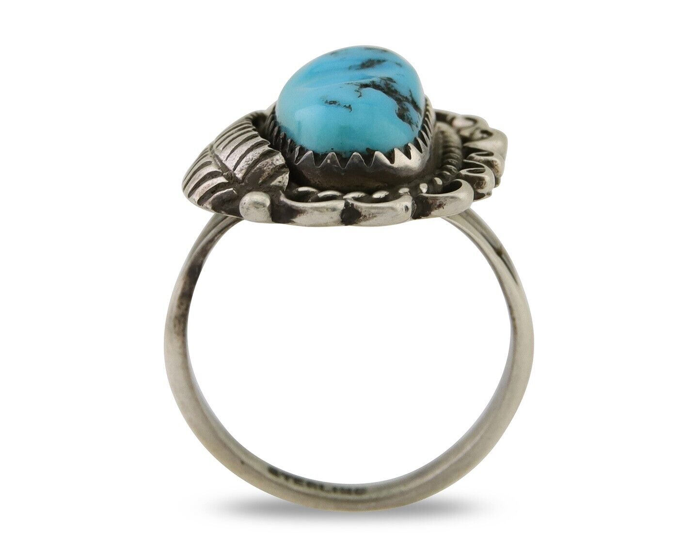 Navajo Ring 925 Silver Natural Blue Turquoise Native American Artist C.80's