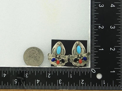 Navajo Dangle Earrings Sterling Silver Natural Gemstones Vintage Handmade