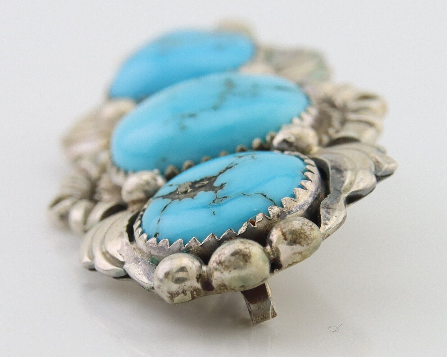 Navajo Pin 925 Silver Natural Blue Turquoise Artist Signed Billie Eagle C.80's