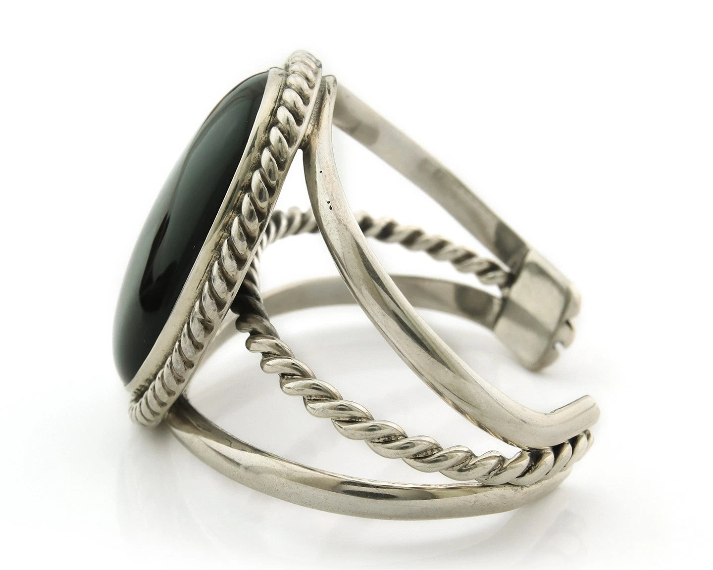 Navajo Cuff Bracelet Sterling Silver Black Onyx Handmade Vintage