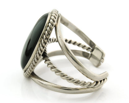 Navajo Cuff Bracelet Sterling Silver Black Onyx Handmade Vintage