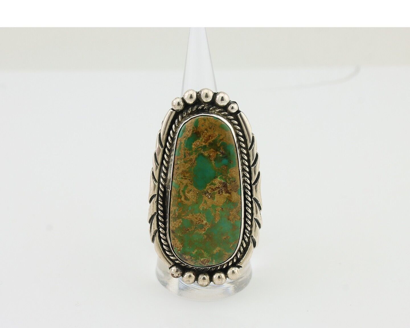 Navajo Fox Turquoise Ring 925 Silver Native American Artist C.80's Size 8.25