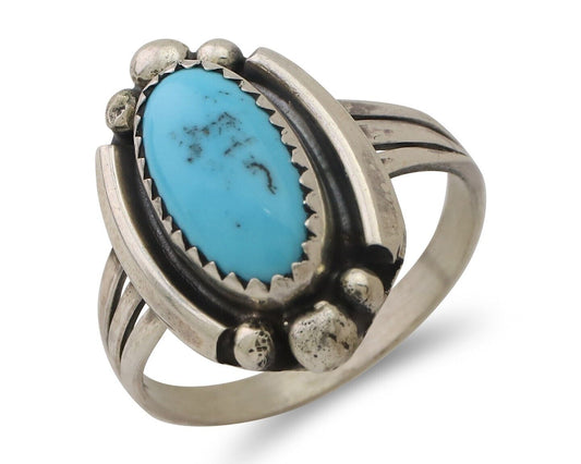 Navajo Ring 925 Silver Sleeping Beauty Turquoise Artist Signed SC C.80's