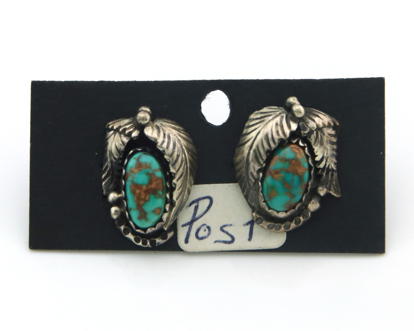 Navajo Earrings Sterling Silver Natural Turquoise Vintage Signed Tom Willeto