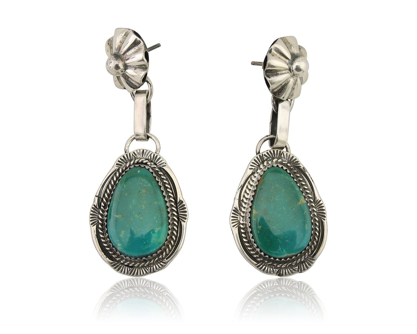 Navajo Dangle Earrings 925 Silver Natural Turquoise Artist Signed Mike Begay C80