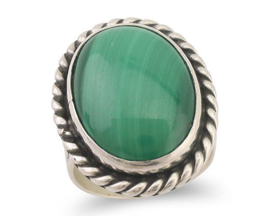 Navajo Ring 925 Silver Natural Malachite Native American Artist Size 7.0 C.80's