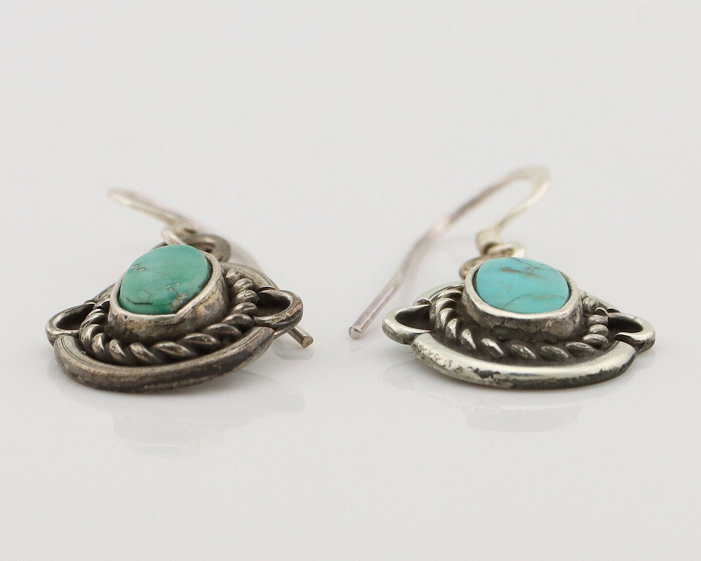 Navajo Earrings 925 Silver Natural Blue Turquoise Native American Artist C.80s