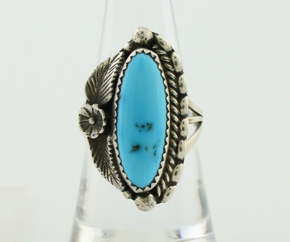 Navajo Ring 925 Silver Sleeping Beauty Turquoise Artist Signed SC C.80's