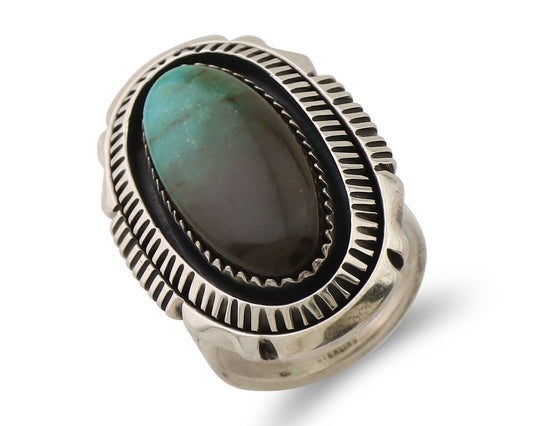 Navajo Hamdmade Ring 925 Silver Southwest Turquoise Signed V C.80's