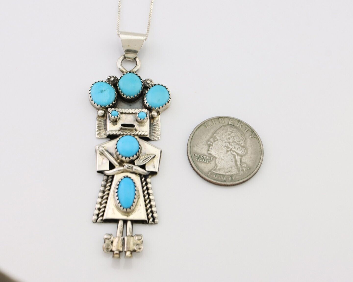 Navajo Necklace Kachina Pendant 925 Silver Turquoise Artist Signed O C.80's