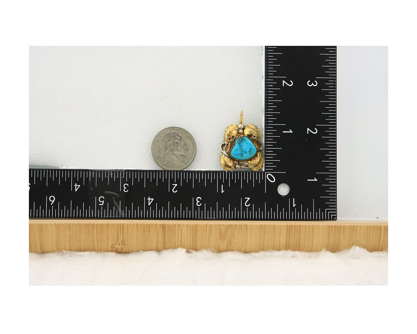 Navajo Pendant Sterling Silver & Gold Natural Blue Turquoise Signed Virgnina C
