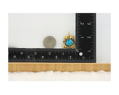 Navajo Pendant Sterling Silver & Gold Natural Blue Turquoise Signed Virgnina C