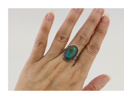 Navajo Handmade Ring 925 Silver Kingman Turquoise Size 7.5 C.80's